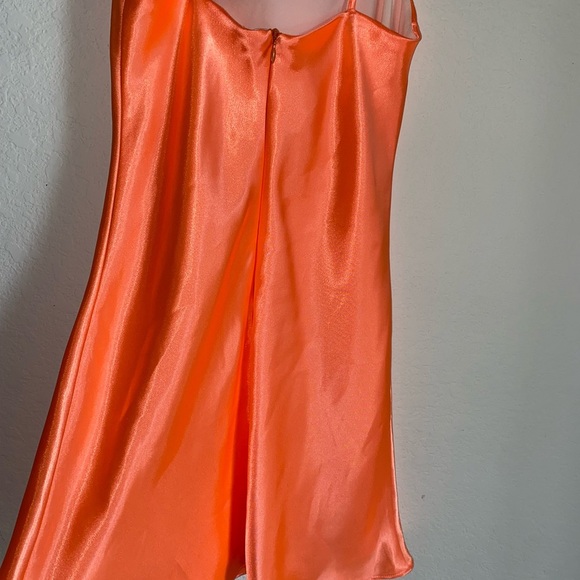 HEMLINE Cowl Neck Silky Sleek Orange Satin Slip Mini Coquette Party Dress Sz XS - Picture 8 of 12